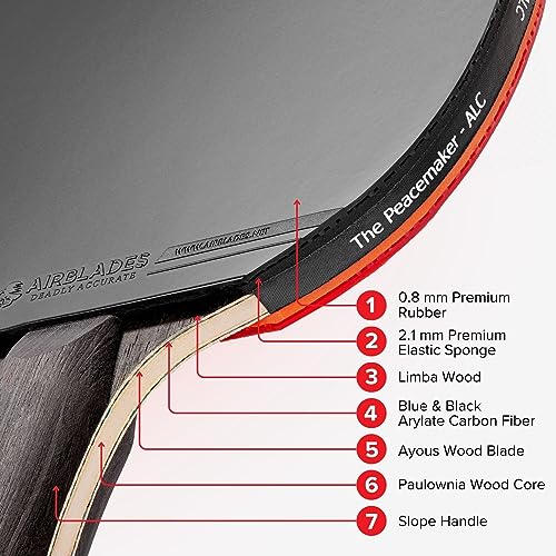 Image of The Peace Maker ALC - Professional Ping Pong Paddle - Carbon Fiber Table Tennis Racket Producing Maximum Spin & Control for All Levels - Hard Carry Case & Ergonomic Handle