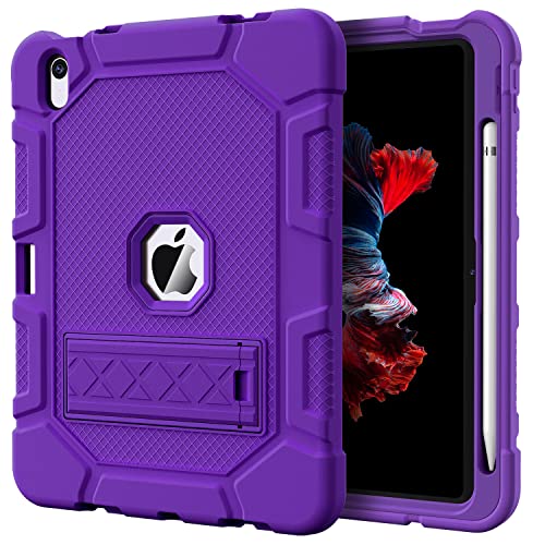 Image of Azzsy Case for iPad (A16) 11th Generation 11 Inch 2025 / iPad 10th Generation 10.9 Inch 2022, [Built-in Pencil Holder] Heavy Duty Shockproof Rugged Protective Case, Purple