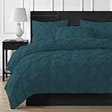 DXHOME Pinch Plissee Bettwäsche 135x200 4teilig Petrol Blau Pintuck Plisseefalten Wendebettwäsche Uni Weiche Mikrofaser Wendebettwäsche Bettbezüge mit Reißverschluss und 2 Kissenbezügen 80×80 cm