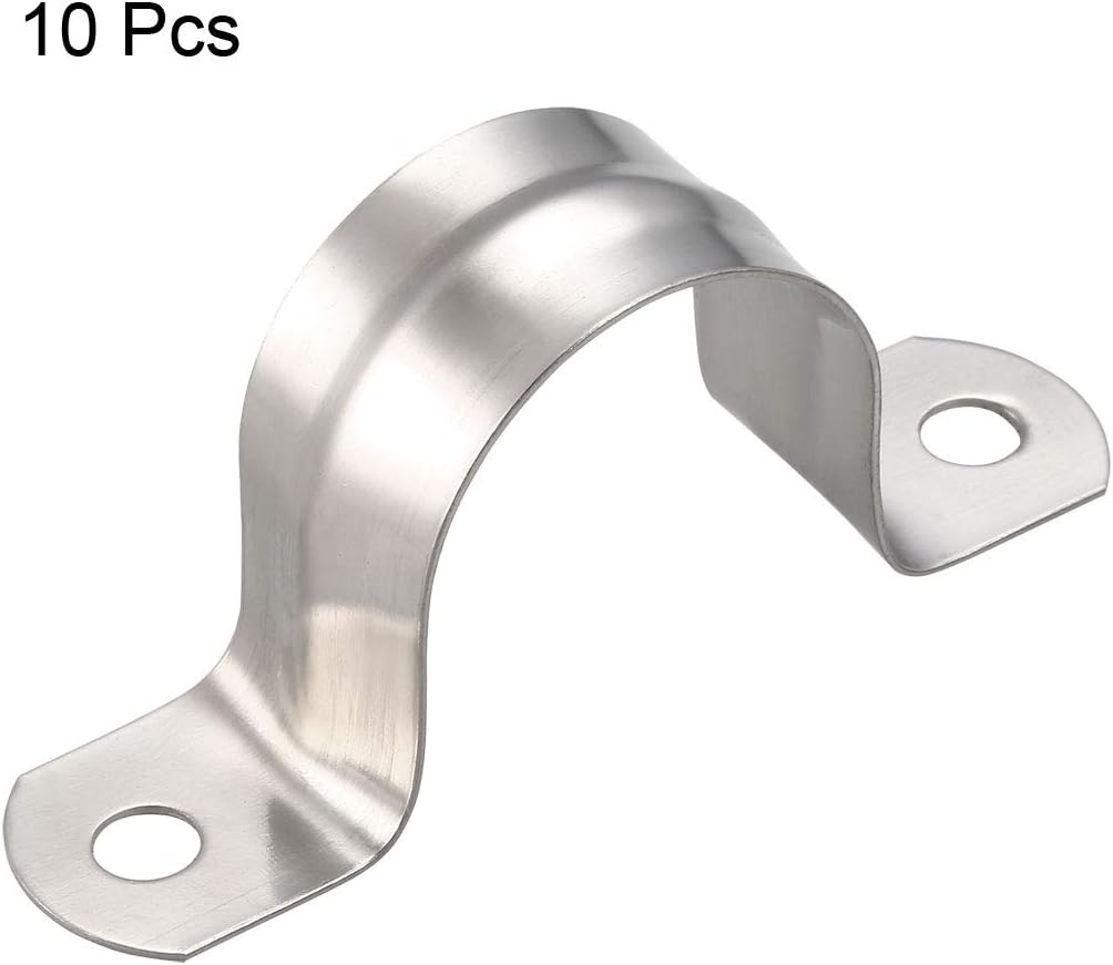 sourcing map 32mm(1.3") Rigid Pipe Strap, 2 Holes 304 Stainless Steel Tension Tube Clip Clamp 10pcs, Silver - Image 4