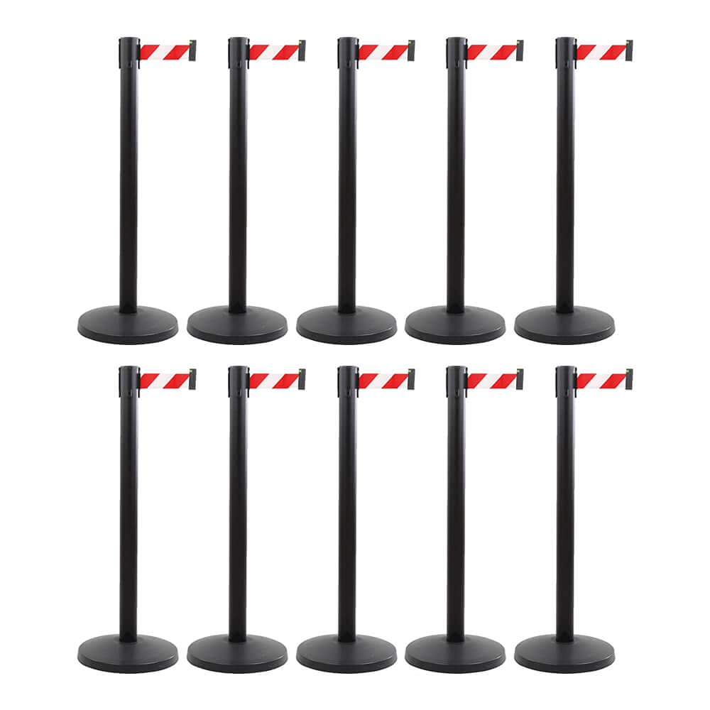ALLROUNDLINE BIGPACK Gurtpfosten schwarz mit 4 Meter Gurt in Rot/Weiß, 10 Stück aus Stahl, Kunststoff, Art.-Nr. ALA-10-3,0-0130 | Gurtpfosten | Gurtständer | Personenleitsystem