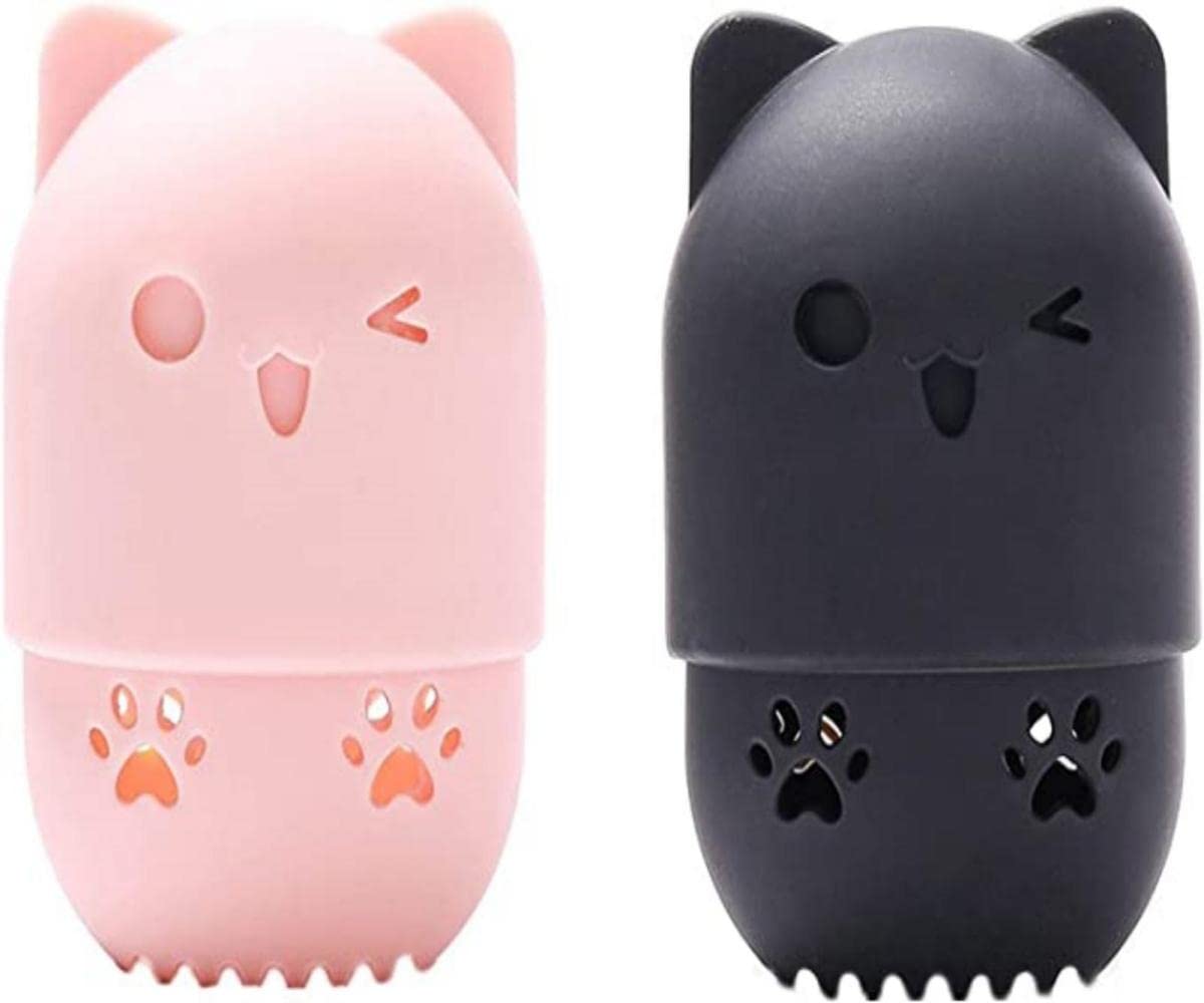 VOANZO 2PCS Soportes de Esponja de Maquillaje Estuche de Esponja de Maquillaje de Silicona Lavable Reutilizable - Rosa y Negro