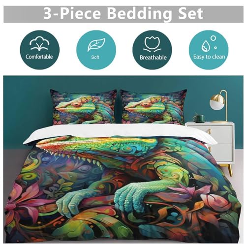 Parure de lit housse de couette caméléon 3 pièces polycoton 200x200cm pour lit double