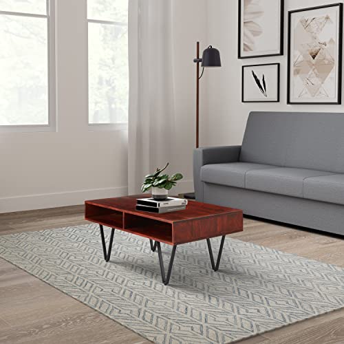 Amazon Brand - Solimo Mescla Coffee Table with 2 Shelves (Solid Acacia Wood and Iron, Honey Finish)