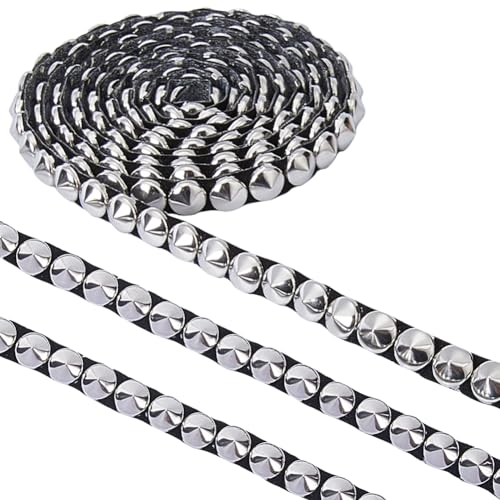 GORGECRAFT 2 Yards 8mm Wide Hot Fix Nailhead Trim Silver Metal Convex Dome Iron on Nailhead Applique Trim Tack Strips for DIY Clothes Bag
