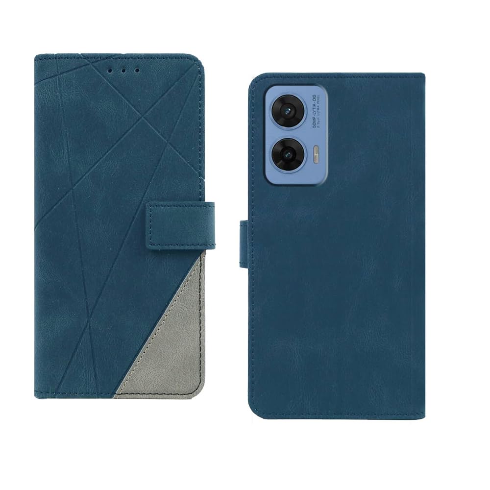 amazon basics Moto G96 5G Flip Cover | Card Pockets Wallet & Stand | Flip Cover for Moto G96 5G (Blue with Grey)