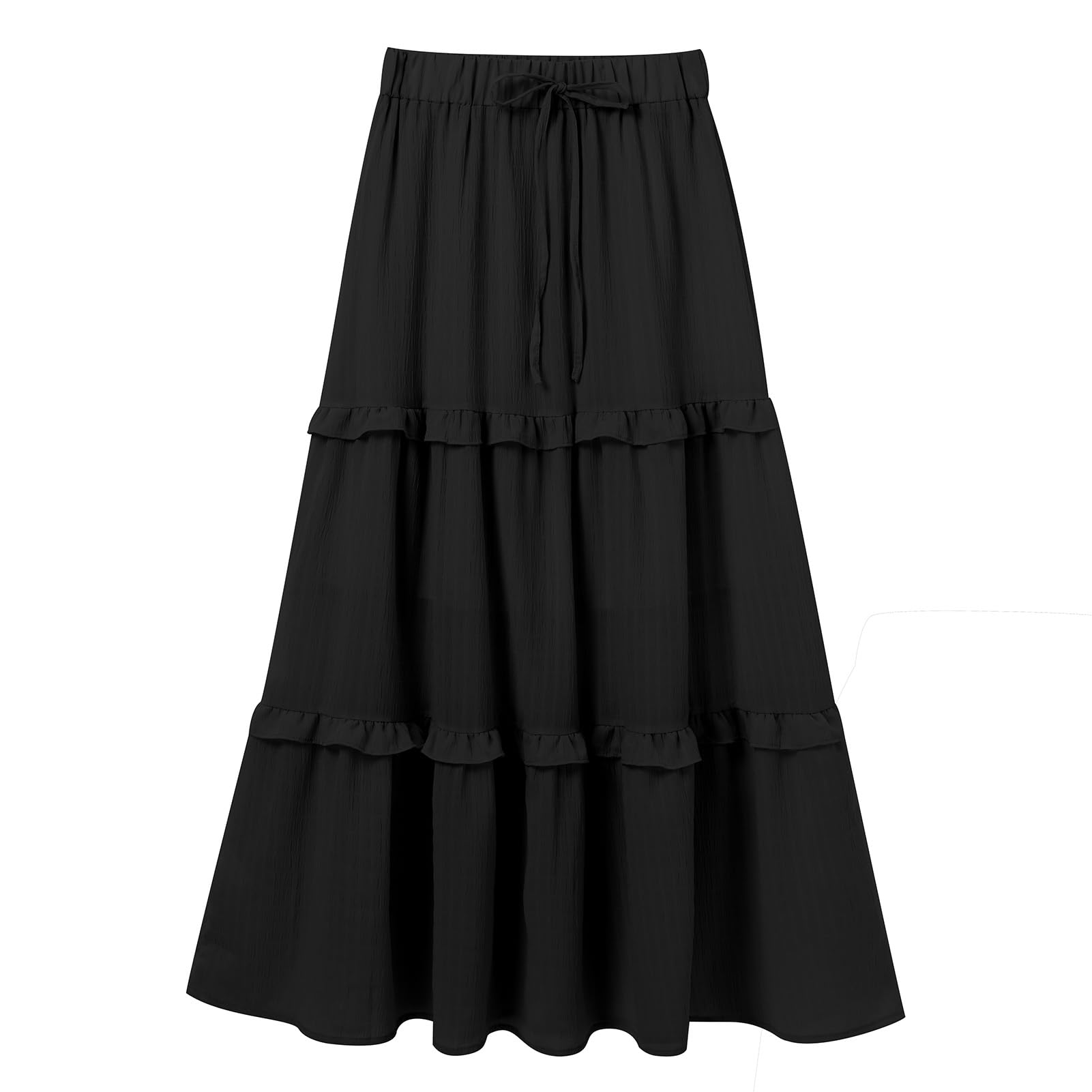 IWEMEK Jupe trapèze Taille Haute pour Femme - Jupe Longue plissée à Taille élastique - Jupe d'été évasée décontractée, Noir, Taille S