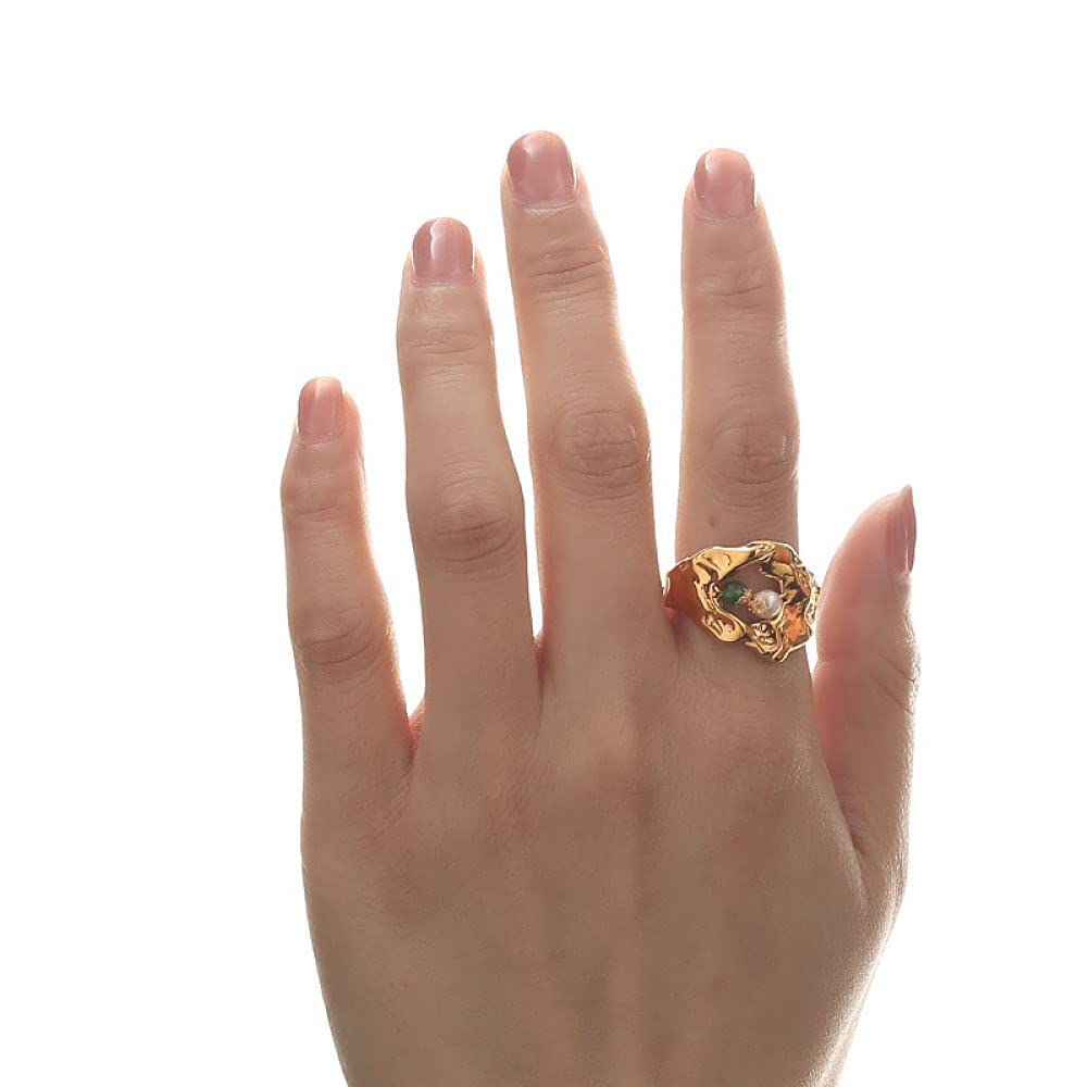 Anello di Stile Nazionale Regolabile da Donna - Anello di Dito Aperto Naturale accidentale, schiaccia Anello articolare in Perla, Regali pratici economici