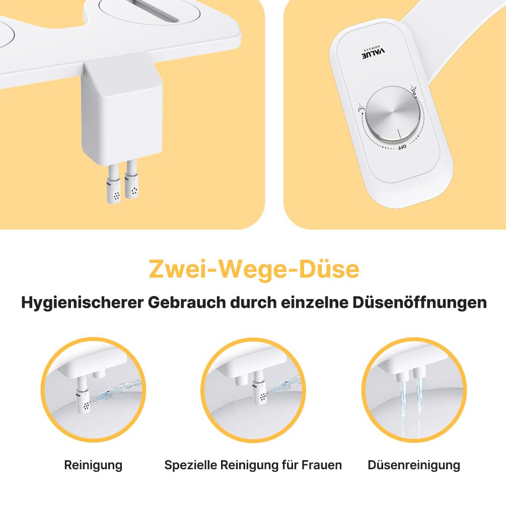Peach Podusche für WC – Nicht-elektrisches Bidet mit 2 Düsen, Hygienische Reinigung, Einstellbarer Wasserdruck, Selbstreinigend & Umweltfreundlich