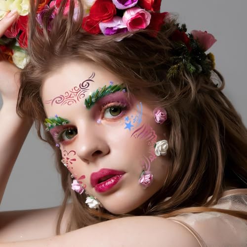 Celblisora 46 Stück Gesichtsbemalungsschablonen, Wiederverwendbare Vorlagen für Halloween-Körperbemalung, Gesichtsbemalung für Make-up,Halloween-Party-Kunstmalerei