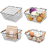 4 Pieces Wire Storage Basket with Wooden Handles Rustic Farmhouse Organizer Basket Modern Farmhouse...