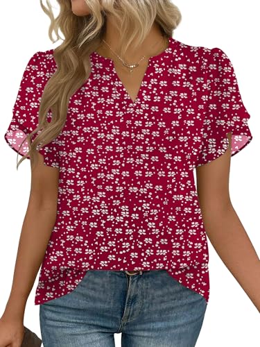 Zeagoo Womens Dressy Casual Shirts Short Sleeve V Neck Work Blouse Business Casual Summer Chiffon Tops