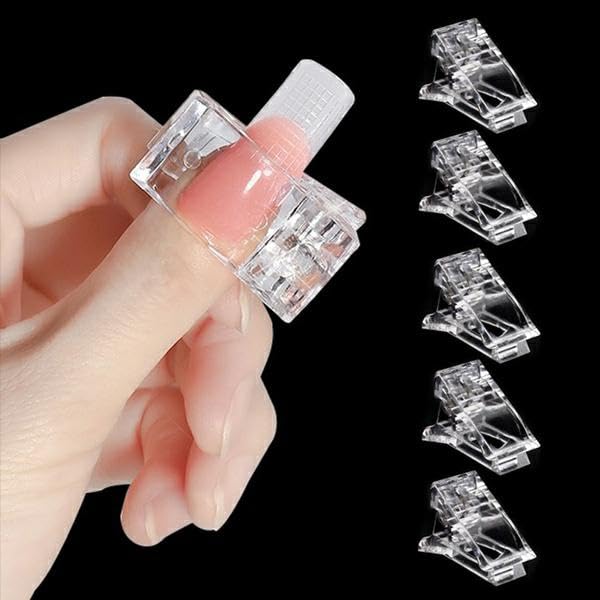 Transparent PET Nail Extension Clips, Reusable Dual Form Holders for Poly Gel and UV Builder Gel Manicures