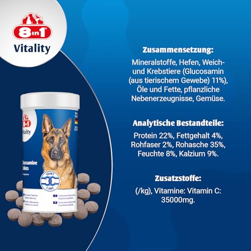 8in1 Glucosamin Tabletten - zur Nahrungsergänzung bei ausgewachsenen und älteren Hunden, 1 Dose (55 Tabletten)