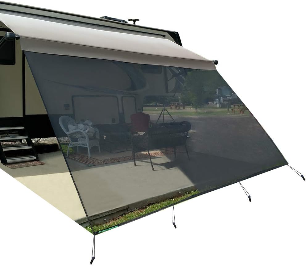 Leaveshade RV Awning Sun Shade Screen 10' X 13' 3'' (Fit for 14' Awning) Mesh Sunshade Block Front Glary Motorhome Camping Trailer Awning Screenshade UV Sunblocker - 3 Year Warranty (Black)