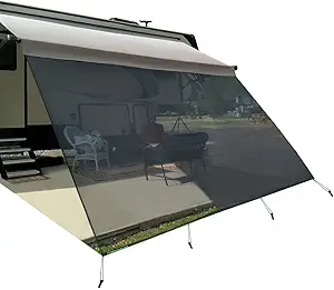Tentproinc RV Awning Sunshade Screen 10' X 20' 3'' (Fit for 21' Awning) Mesh Sun Shade UV Block Front Glare Motorhome Camping Trailer Awning Shadescreen Sunscreen - 3 Year Warranty (Black)