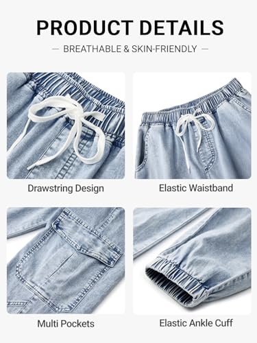 Women's High Waisted Drawstring Denim Joggers Stretch Sweatpant Jeans with Elastic Waist3