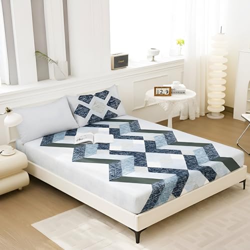 Image of Story@Home Bedsheet for King Size Bed | Cotton Bedsheet | Abstract Bed Sheet with 2 King Size Pillow Covers (270 X 270 Cm, Blue) | Perfect for Diwali Gifting /Festive Gifting | 260TC