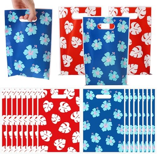 SALACOOL 50 Sets Hawaiian Goodie Bags,Red Blue Cartoon Gift Bags for Birthday Luau Party Favors Supplies,Gift Candy Bag for Birthday Halloween Beach Luau Party Decorations