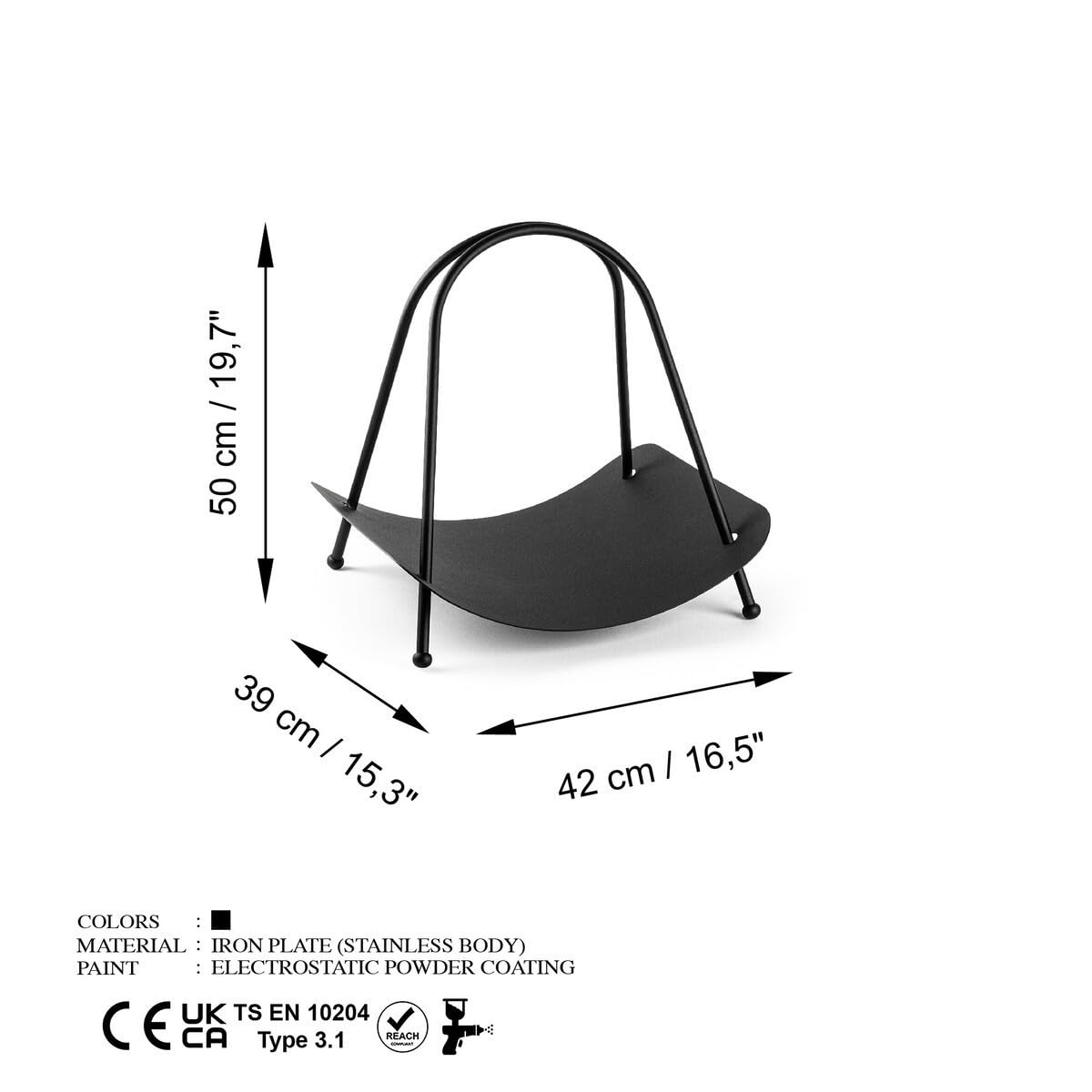 Calicosy Range bûches Design en métal Noir H50 cm