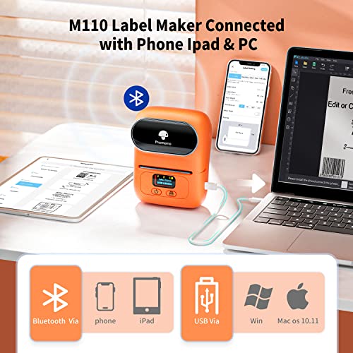 Image of Phomemo M110 Label Maker, Portable Label Sticker Barcode Printer for Ingredient, Clothing, Address for Mailing,PhotoLogo, Jewelry, Retail, Office, Home, Print Black on White, for iOS & Android