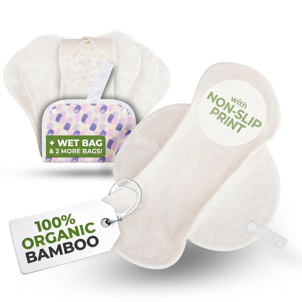 Salvaslip reutilizables antideslizantes en bambú orgánico para flujo blanco (S, 7 uds.); lavables a alta T°, 100% transpirables, salvaslip de tela sin olores, protección femenina diaria (sin PUL)