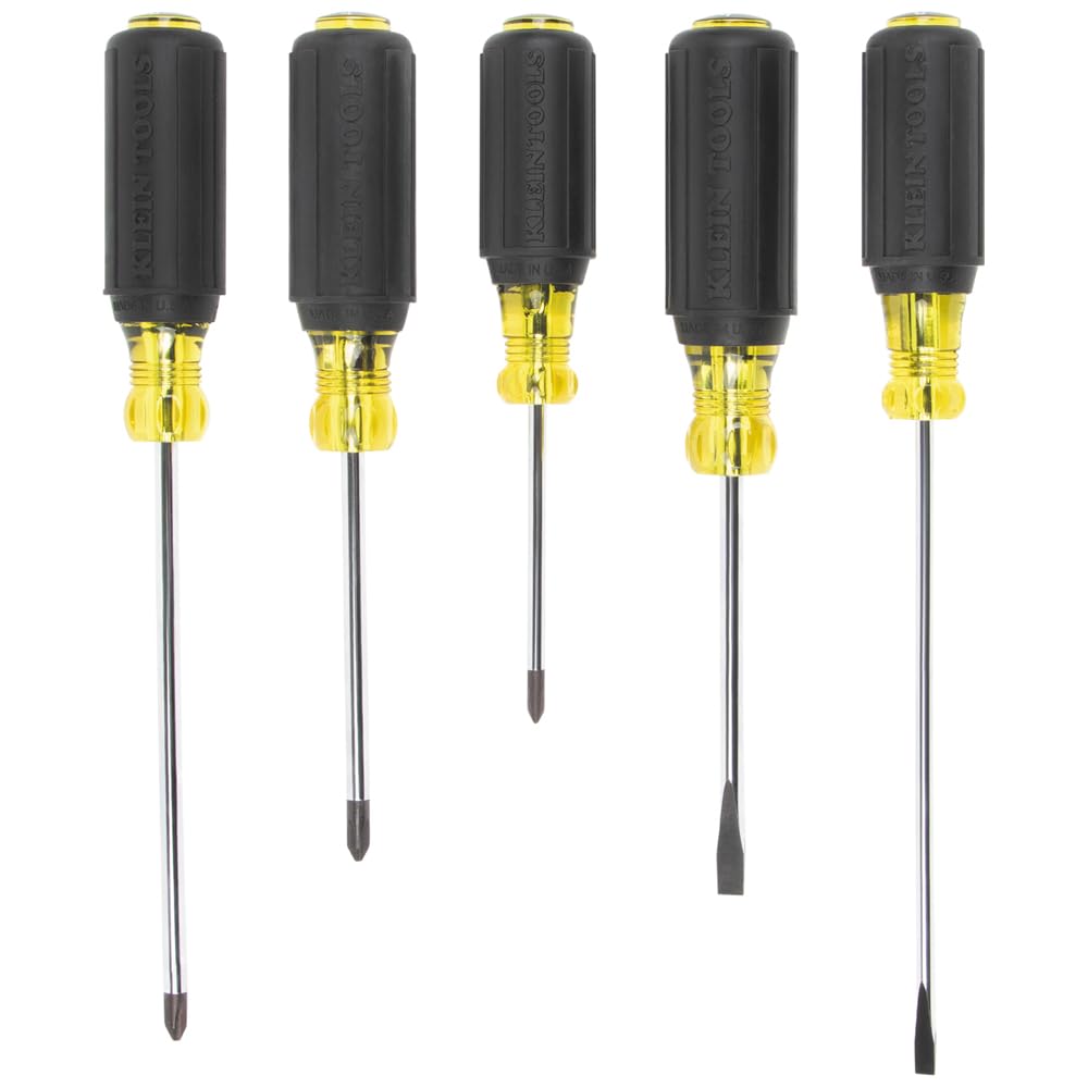 Klein Tools 85805 Set di Cacciaviti Avvitatore, Made in USA, Punte Lavorate di Precisione Multiuso, (3) Phillips, (2) Scanalato, Impugnatura Ammortizzata, 5 Pezzi