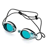 Anti-Fog Racing Swimming Goggles - by Proswims Blue Lens with Quick Adjustable Elastic Bungee Strap, Hard Case and Bonus Swim Goggles Microfiber Cleaning Cloth