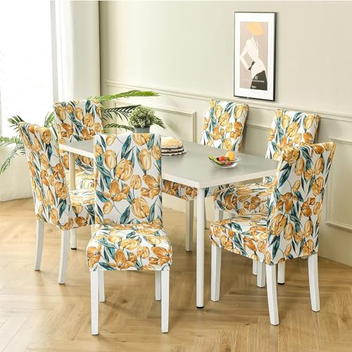 Image of Styleys Chair Covers for Dining Room, Stretch Dining Chair Cover, Washable Spandex Kitchen Chair Slipcovers (Set of 1, Orange Tulip, SD3210)