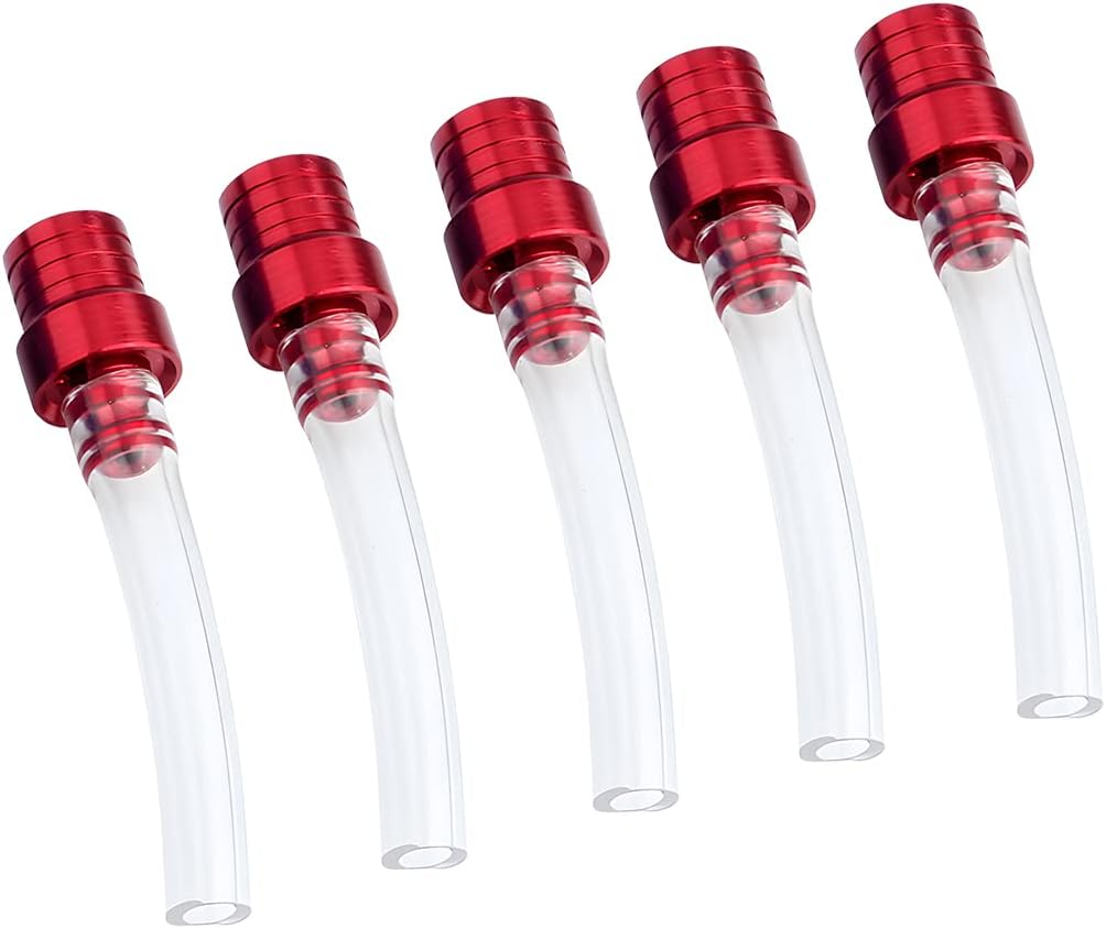5PCS Motorcycle Gas Fuel Tank Cap Vent, Breathing Tube Hose Two-Way Fuel-Saving Vent Breather Cap, CNC Aluminum PVC Vent Hose Tube for All Dirt Bike Off-Road Motorcycles ATVs (Red)
