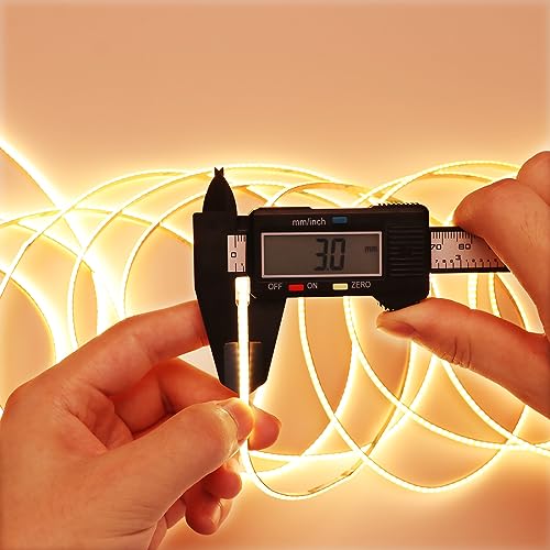 Image of TOPAI 12V Ultra Thin 3mm COB LED Strip 16.4ft 3000K Warm White | Narrow Dotless Tape Lights, CRI>90 400 LEDs /M, Flexible Cuttable, Self Adhesive Easy Install