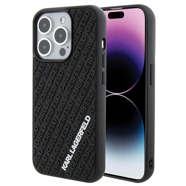 Karl Lagerfeld KLHCP15L3DMKRLK Coque pour iPhone 15 Pro 6,1" Noir Rigide 3D Caoutchouc Multi Logo
