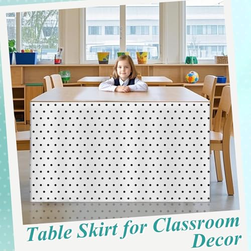 image for AKAIXI 9FT Black and White Table Skirt Polka Dots Teacher Desk Skirt C