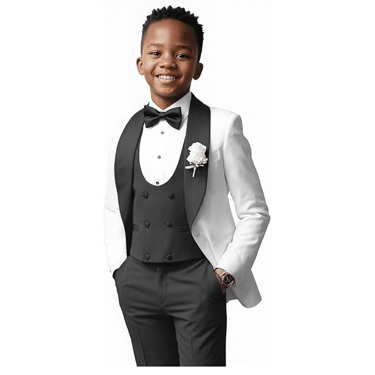 Traje ajustado para niños, chaqueta de esmoquin formal de 3 piezas para niños, chaqueta de esmoquin, chaleco, pantalones, traje de fiesta
