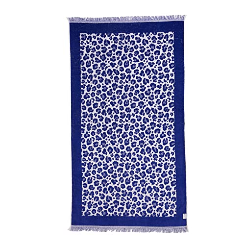 InfuseZen Heavyweight Large Towel Bath Sheet, 1 Piece Plush Turkish Cotton Luxury Bath Towel with Reversible Leopard Print Design, 64â€ Long x 36â€ Wide (Blue)