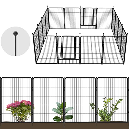 Fxw Decorative Garden Metal Fence Temporary Animal Barrier For Yard, 14 Panels+2 Gates, 35.6'(L)×40"(H), Black #TOP20