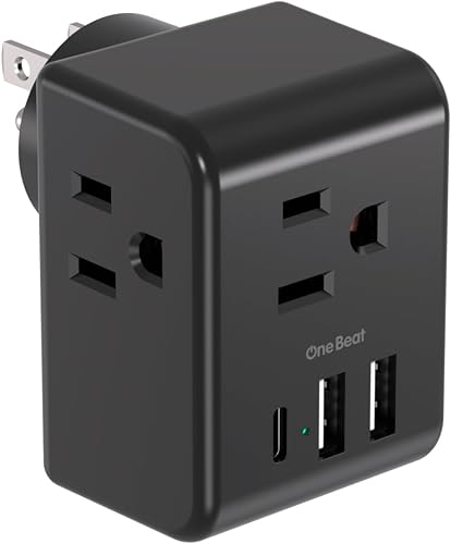 Miniatura 1 de Extensor de toma de corriente múltiple, regleta de alimentación sin sobretensiones, divisor de salida eléctrica con 3 cargadores de pared USB (1 USB