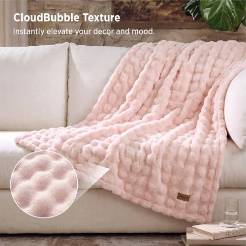 Bedsure Cloud Bubble Throw Blanket, Pink Christmas Decor Gifts, 50"×60" | Lightweight Decorative, Pink Gifts for Women/Girls, Christmas Room Decor, Fleece Blanket, Couch/Sofa/Bed, Soft, Cute - image 3