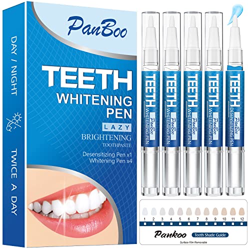 Teeth Whitening Pen Kit Enamel-Safe Formula No Pain for Sensitive Teeth Fast Stain Removal from Coffee Wine & Smoking 5 Pack 1-6 Shades Whiter in 1-2 Weeks Teeth Whitening Gel
