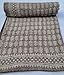 OZARK TEXTILE Handmade Brown Kantha Quilt – 100% Cotton Blanket with White Hand Block Print – Lightweight Throw for All Seasons – Boho Bedding (KQ-Beige-Color, Twin (60X90), Bohemian/Indian Folk)
