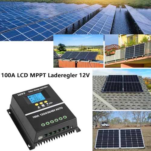 【100A MPPT Laderegler Solar 12V】KWODE 100A Solar Laderegler mit 2 USB 12V/24V/36V/48V LCD Display Solar Ladegerät Controller Solarladeregler für Gel, Lithium, NCM,Silizium,LiFePO4, Bleisäure Batterien