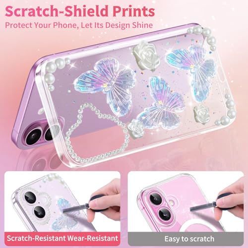 Coque iPhone 17 transparente avec perles et fleurs 3D souple - 3