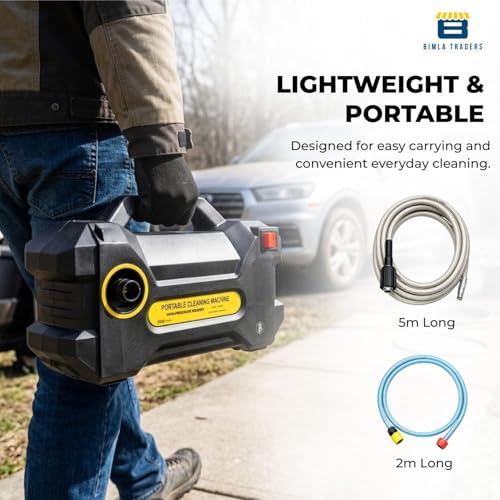 Image of BTAG High Pressure Washer 1700 Watts - 110 Bar Power, Pressure Flow, Long Hose - Portable Water Jet Cleaner for Car, Bike, Home & Garden Cleaning. Pack of 1
