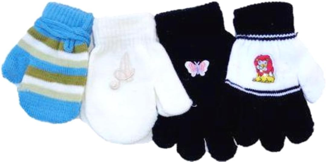 Four Pairs Magic Mittens Gloves for Infants Ages 1-4 Yrs One with Monogram