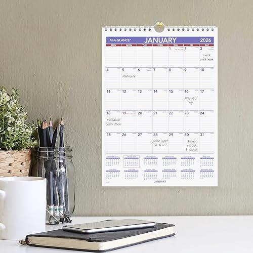 Image of AT-A-GLANCE 2026 Wall Calendar, 8 inch x 11 inch, Small, Ruled Blocks (PM12826)