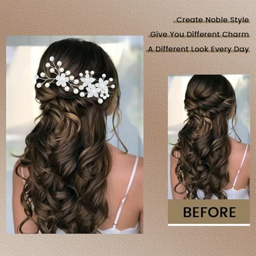 25 Piezas Pinzas para el Cabello con Perlas y Flores para Boda, Clips con Cristales y Perlas para Novias y Damas de Honor miniatura 2