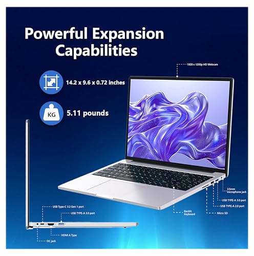Image of ZOLWAYTAC Gaming Laptop 16 inch Ultra-Slim-Intel Core i5(Up to 3.5GHz),12GB DDR4+512GB SSD,1920x1200 IPS 16:10 Display,WiF& BT,HDMI /Type-C,Aluminum Body for Working&Playing,Suited for Light Gaming,Silver