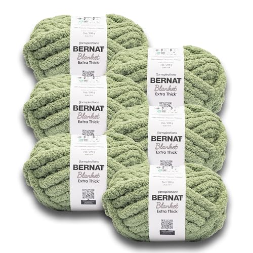 Image of Bernat Extra Thick Chunky Yarn for Crocheting Soft, Green Frost, 6-Pack