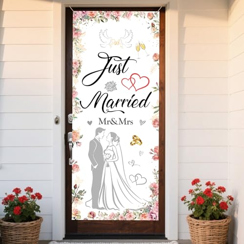Hochzeit Deko Just Married Banner - Rosa Hochzeitsdeko Frisch...