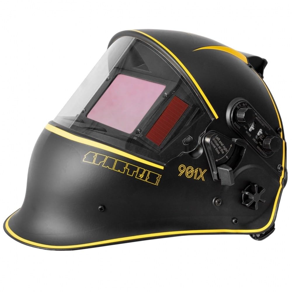 SPARTUS Automatik Schweißhelm Pro 901X Schweißmaske mit Klappvisier Optische Klasse 1/1/1/1 Großes Sichtfeld 100x65mm 4 Sensoren DIN 4-13 für Wig MIG MAG MMA Schweißen Schleifen - Bestschweissen.de